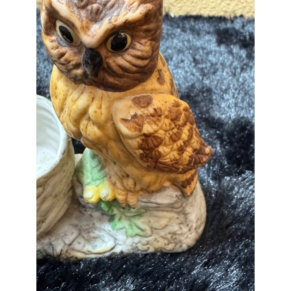Vintage Ceramic Owl & Basket  Candle Holder Whimsical - Picture 3 of 7